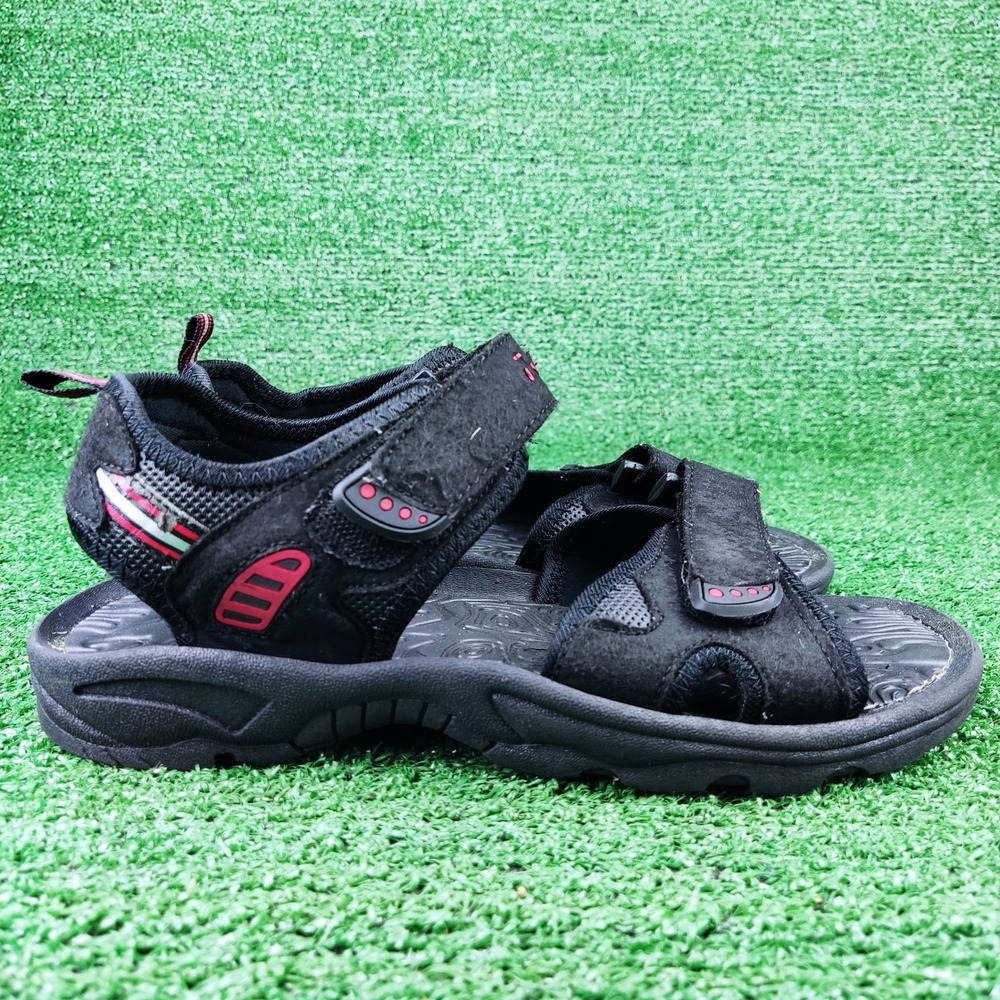 Unbranded Sandals Mens 8.5 Black Sport Hiking Strappy Hook and Loop Red Accents